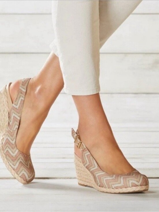 Vionic Shoes - Vionic carolina Beige Chevron Espadrille Wedge Slingback Pastel Wedges